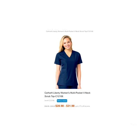 Carhartt V-Neck Scrub top (nAvy Blue) - Size Small - Picture 2 of 4
